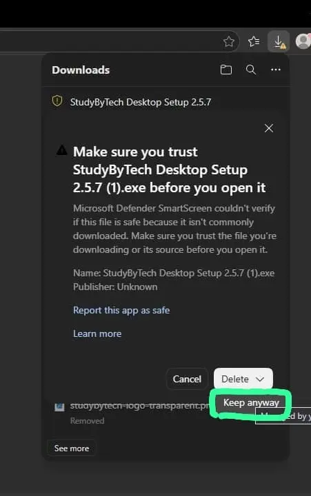 Select 'Keep anyways'
